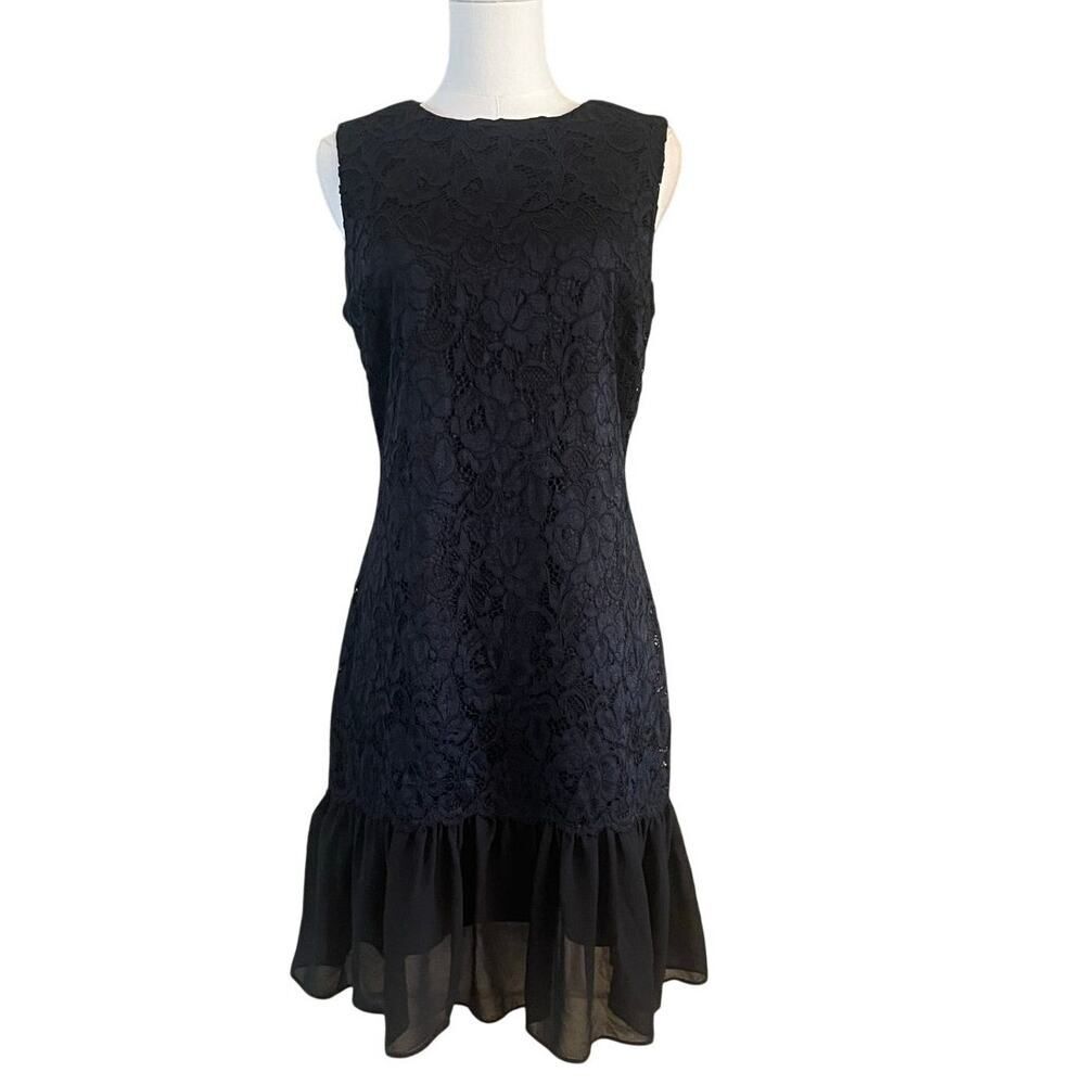 Sam‎ Edelman Black Lace Cocktail Mini Dress Ruffle Hem Size 8